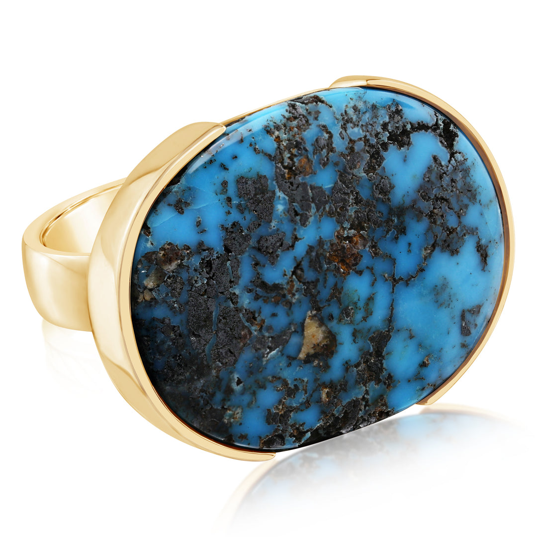 26.08ct Oval Persian Turquoise Cocktail Ring in 14K Yellow Gold