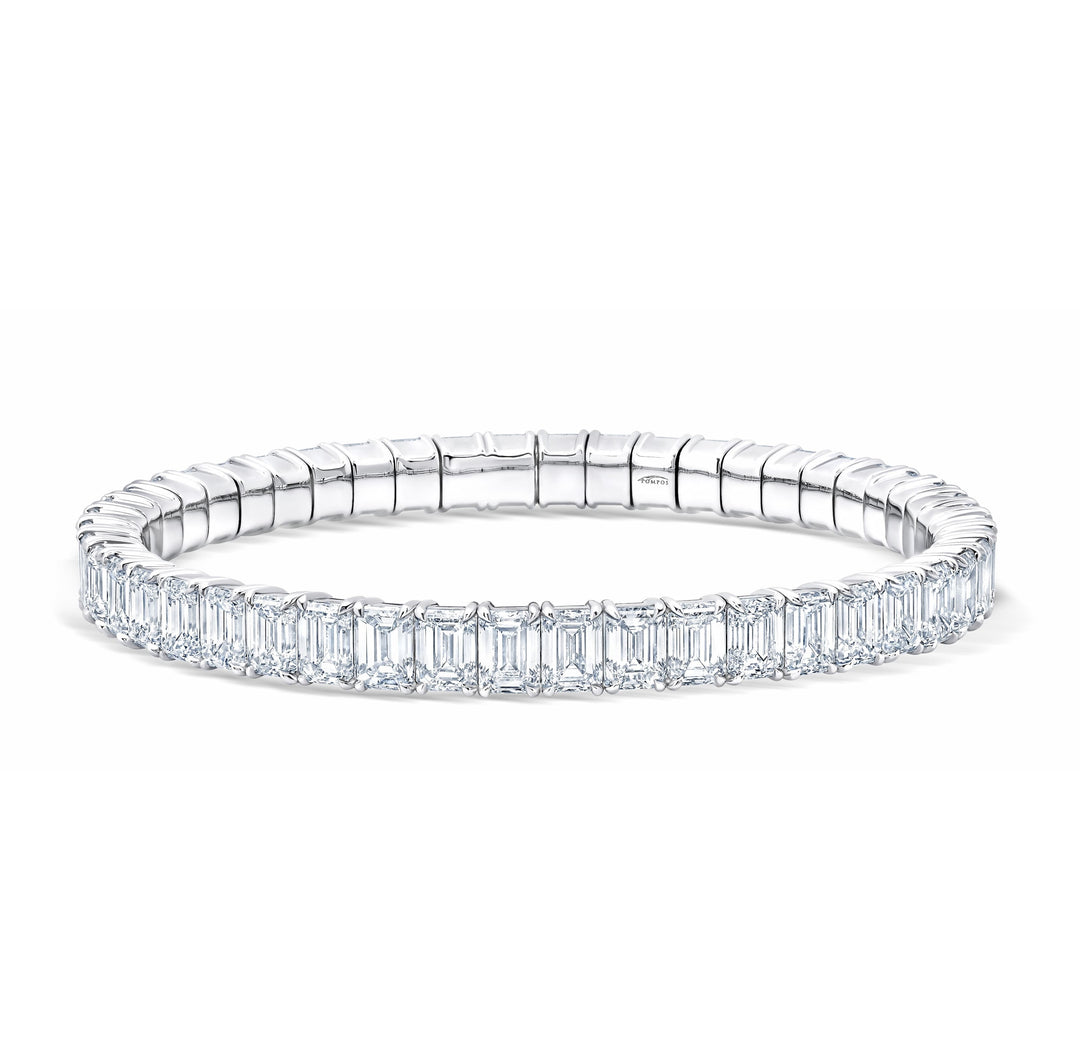 Emerald Cut Natural Diamond Stretch Bracelet in Platinum