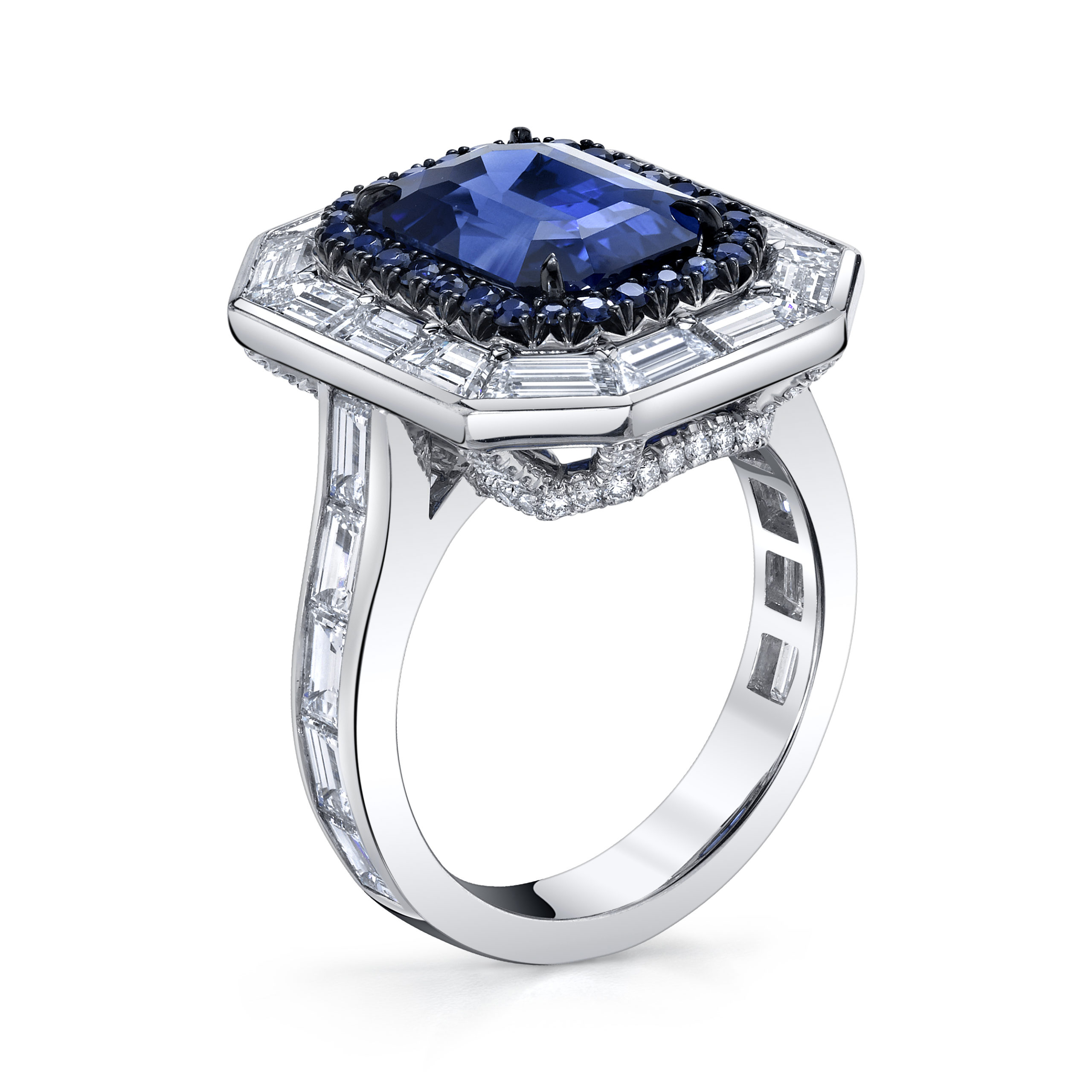 Emerald Cut Ceylon Sapphire & Diamond Ring | Nicole Mera